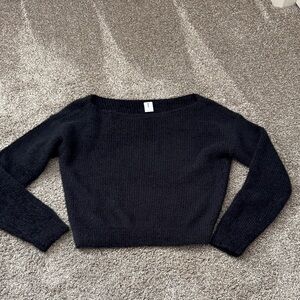 Abound Women's Wide Neck Soft Black Chenille Sweater